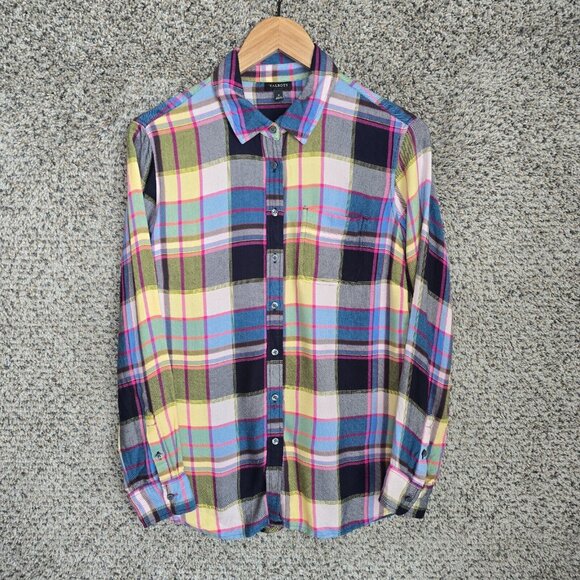 Talbots Tops - Talbots Top Womens Small Blue Pink Plaid Button Up Rayon Casual Ladies